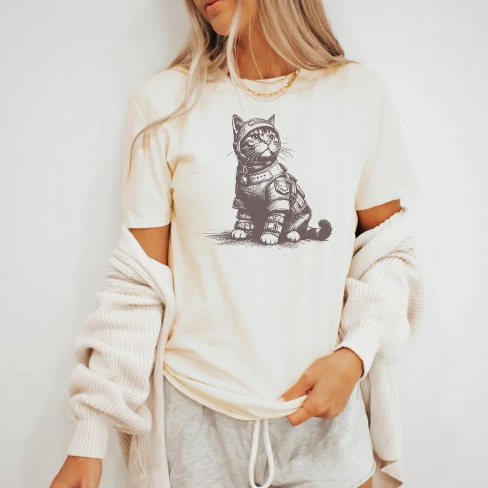 Space Cat T-Shirt Astronaut Kitten Tee Cosmic Feline Top - Picture 3 of 7